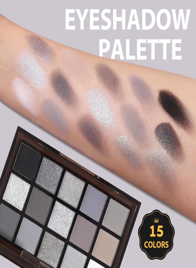 PPPanYiDi Black Smokey Grey Eyeshadow Palette, 15 Colors Shimmer Matte Eye Shadow Makeup Palette, Colorful Long Lasting High Pigmented Dark Grey Glitter Eyeshadow Palette for Daily,Goth Makeup and Halloween - Image 5